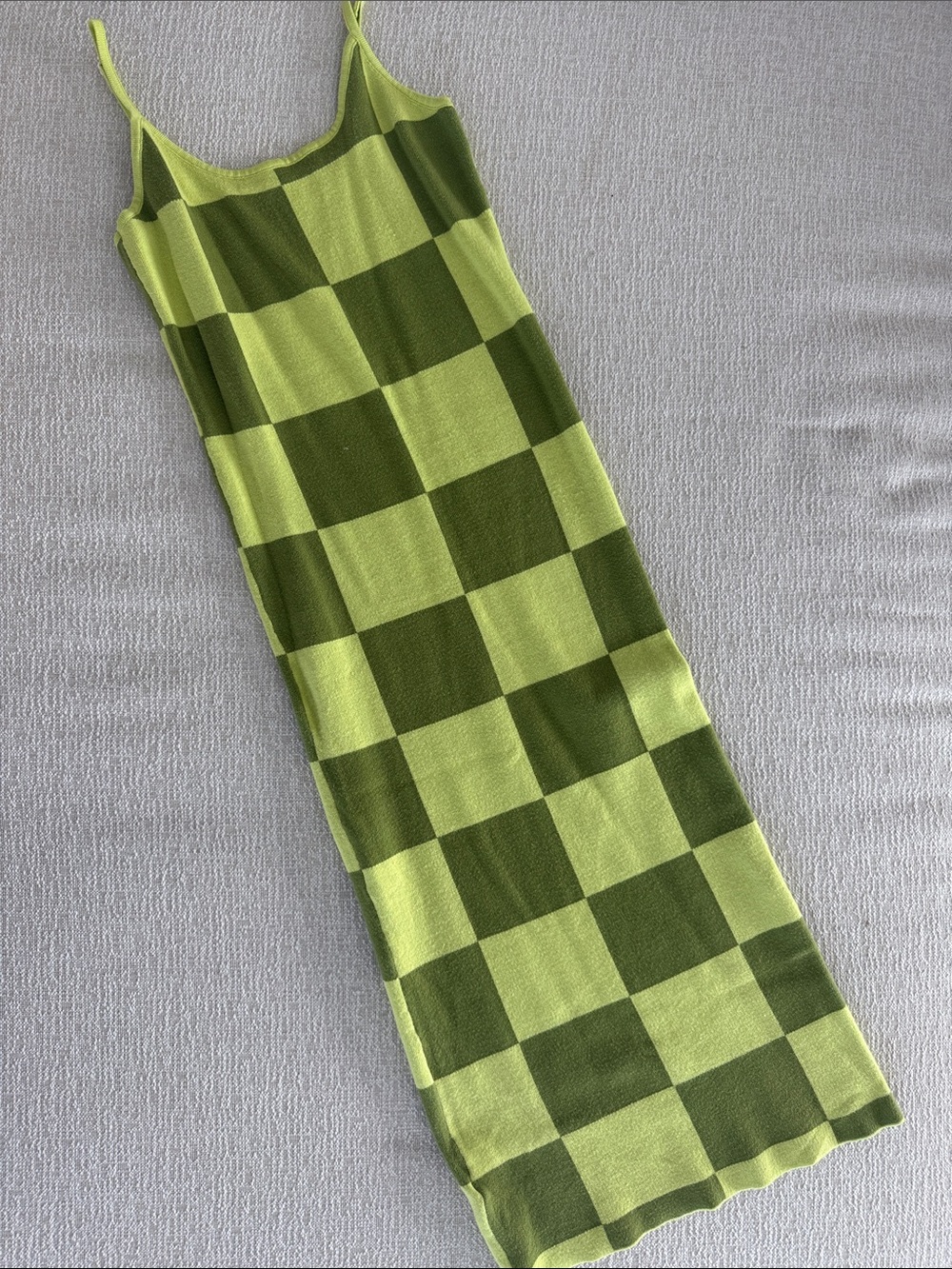 Green Checkerboard Knit Slip Dress